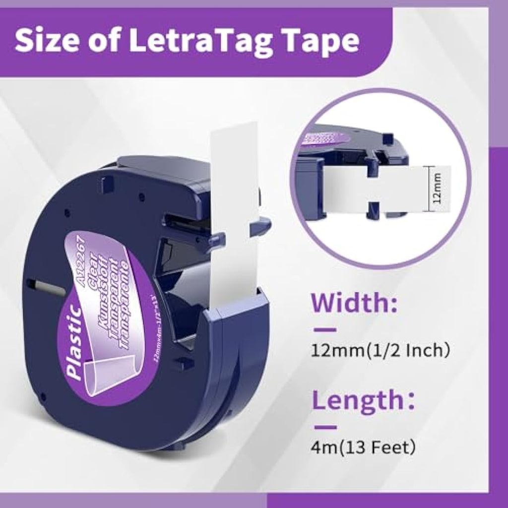 Wonfoucs Compatible Dymo LetraTag Tape 12267 | 12mm Clear Plastic, 5 Pack