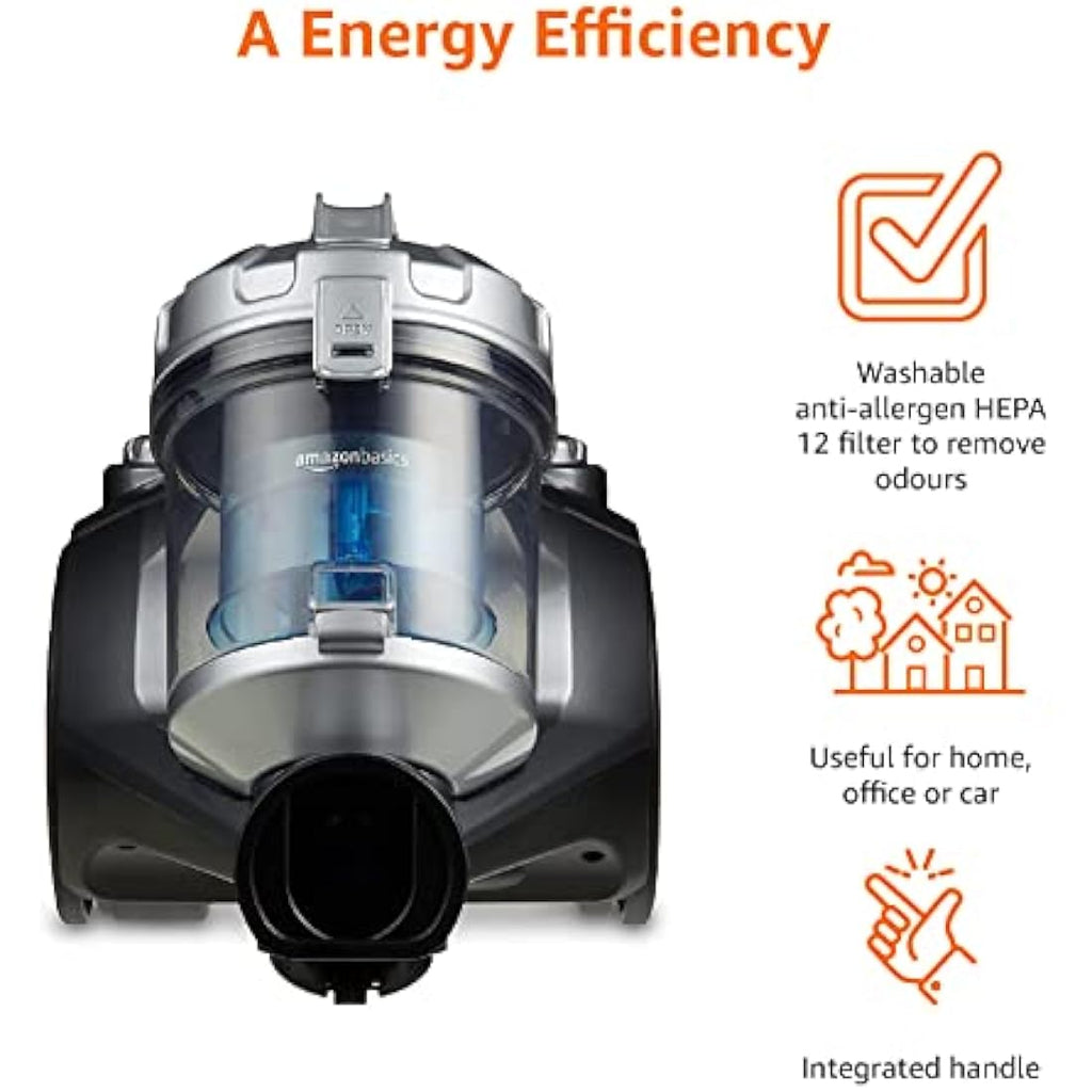Amazon Basics Bagless Cylinder Vacuum Cleaner | 700W HEPA Filter - Black