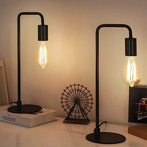 Industrial Bedside Lamps Set of 2 – Black Metal Desk Lamps