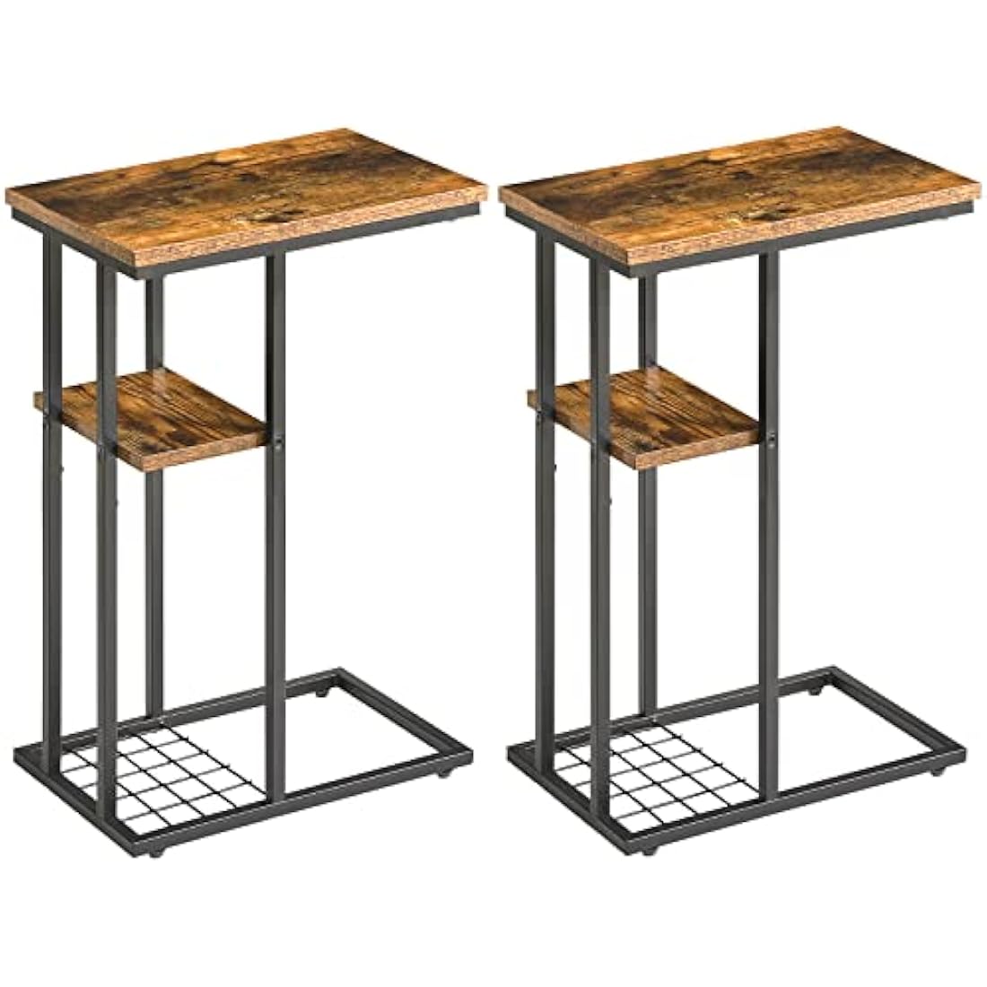 Jolof Store C-Shaped End Table Set of 2 | Industrial Side Table, Rustic Brown