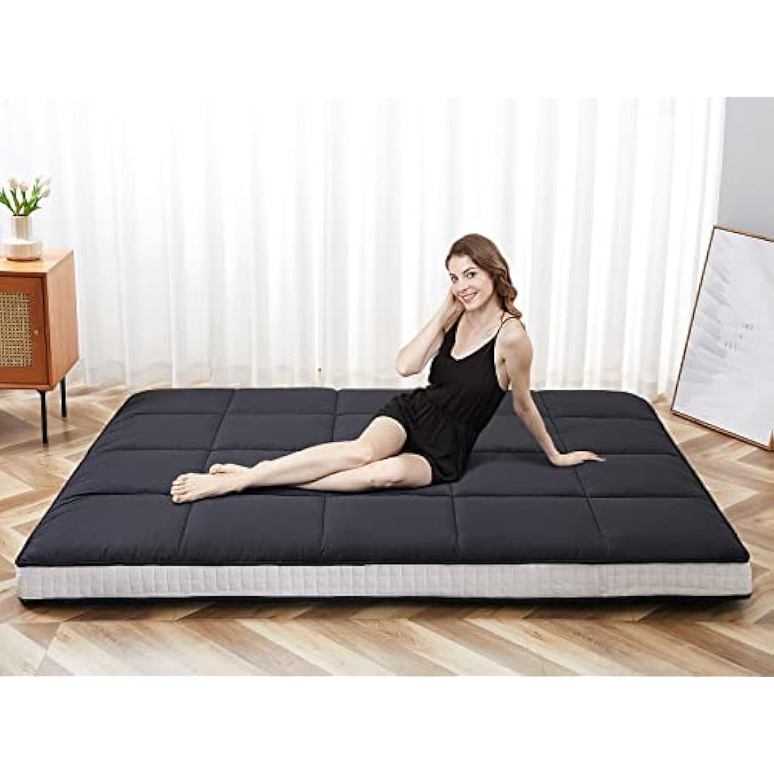 SUNYRISY Japanese Futon Floor Mattress – Memory Foam Foldable Bed, Black
