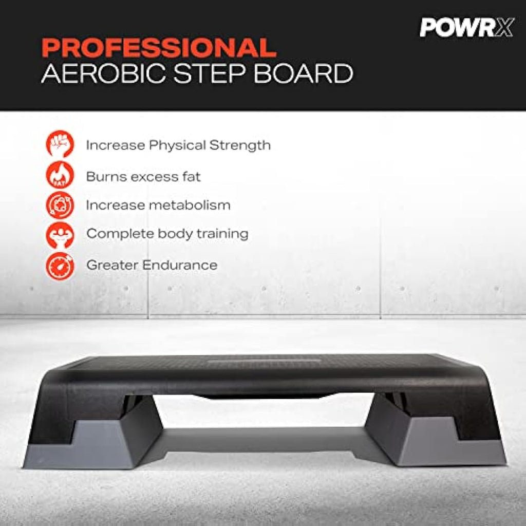 POWRX Professional Aerobic Step Board – Height Adjustable Fitness Stepper