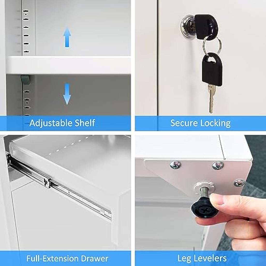 Metal Storage Cabinet – Lockable Drawer & Adjustable Shelf, White