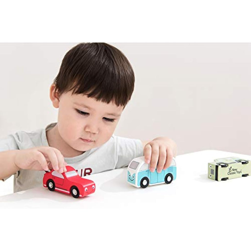 New Classic Toys Wooden Cars Set – 3 Piece Montessori Toy Vehicles