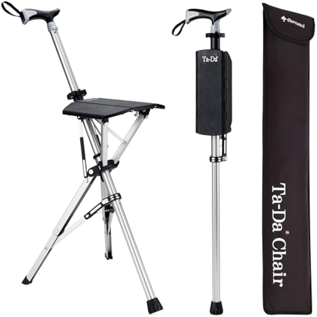 Ta-Da Chair Walking Stick with Seat – Lightweight Folding Travel Stool