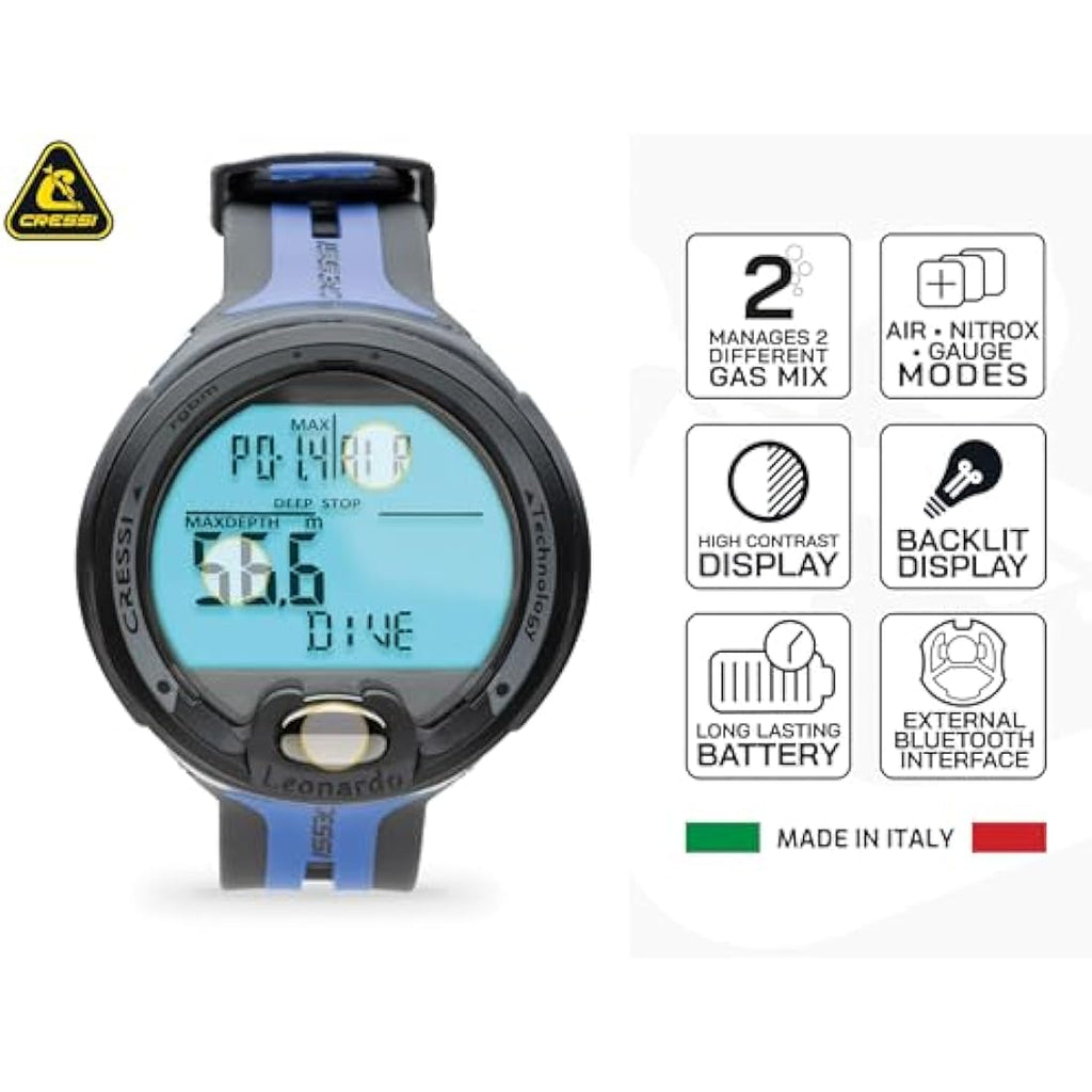Cressi Leonardo Scuba Diving Computer - Air & Nitrox LCD Dive Monitor