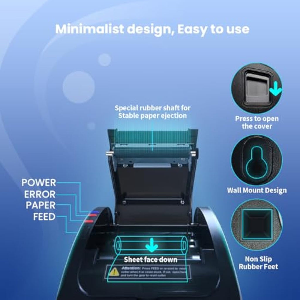 vretti Thermal Receipt Printer – 200mm/s POS Ticket Printer with USB LAN
