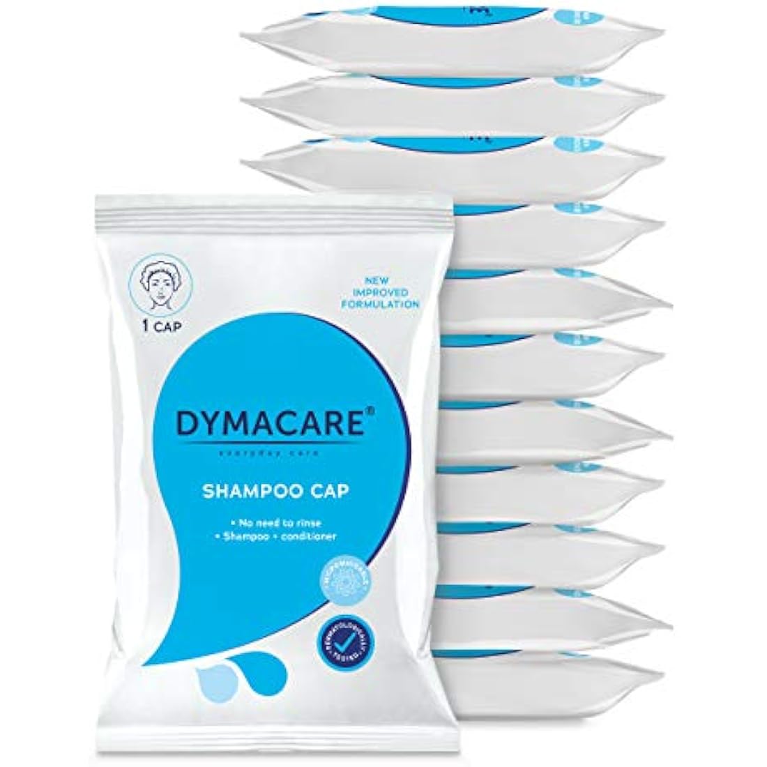 Dymacare No Rinse Shampoo Cap | Waterless Hair Wash & Conditioner | 12 Pack