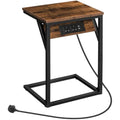 HOOBRO C Shaped Side Table with Charging Station | Rustic Brown & Black