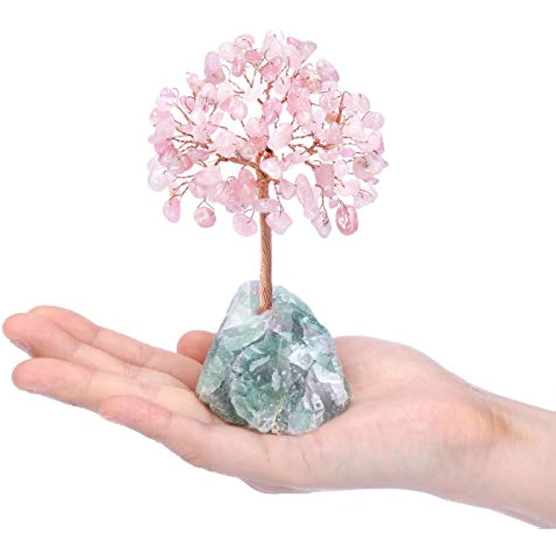 JSDDE Rose Quartz Crystal Money Tree – Feng Shui Healing Gemstone Decor