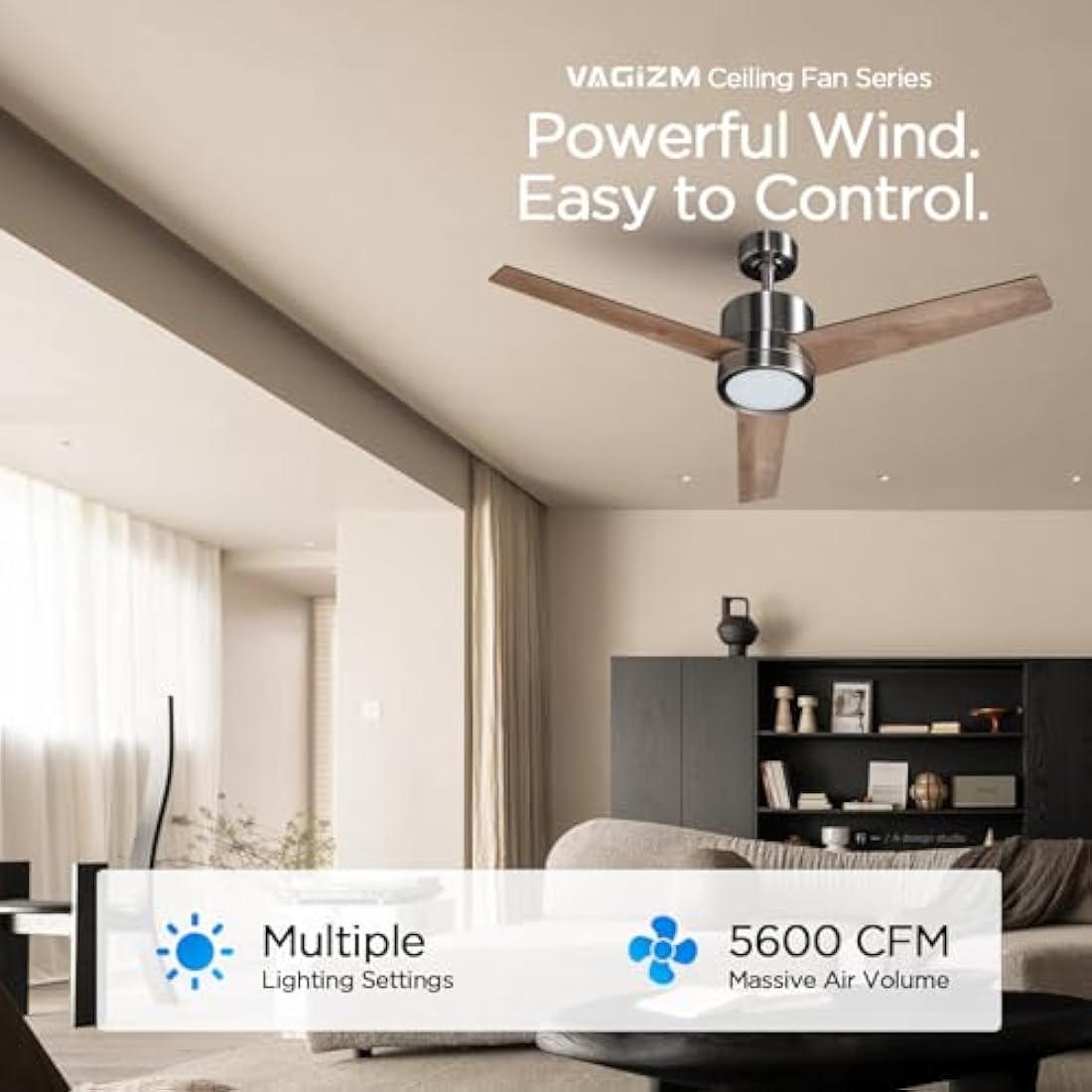 Vagizm 52" Ceiling Fan with Light | Silent DC Motor & Remote | Walnut