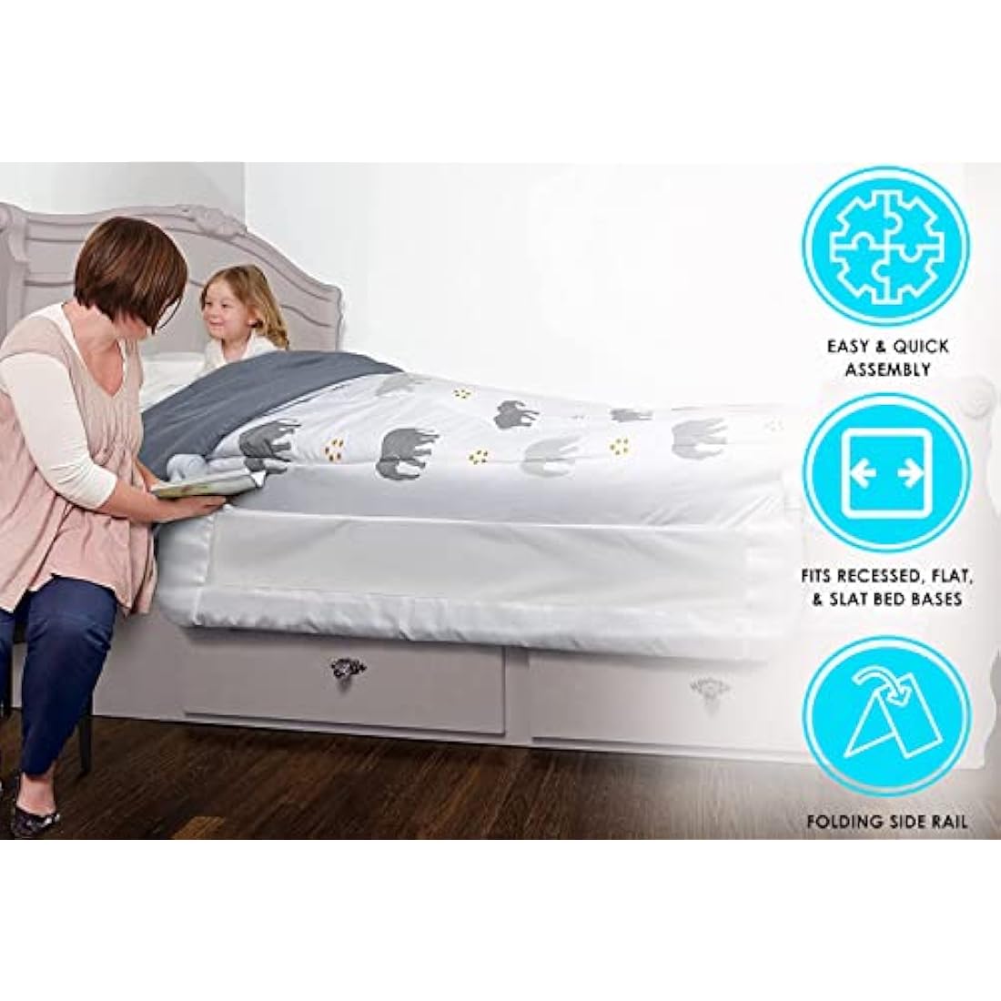 Dreambaby Nicole Bed Guard Rail – Extra Wide 150cm Toddler Safety – Grey