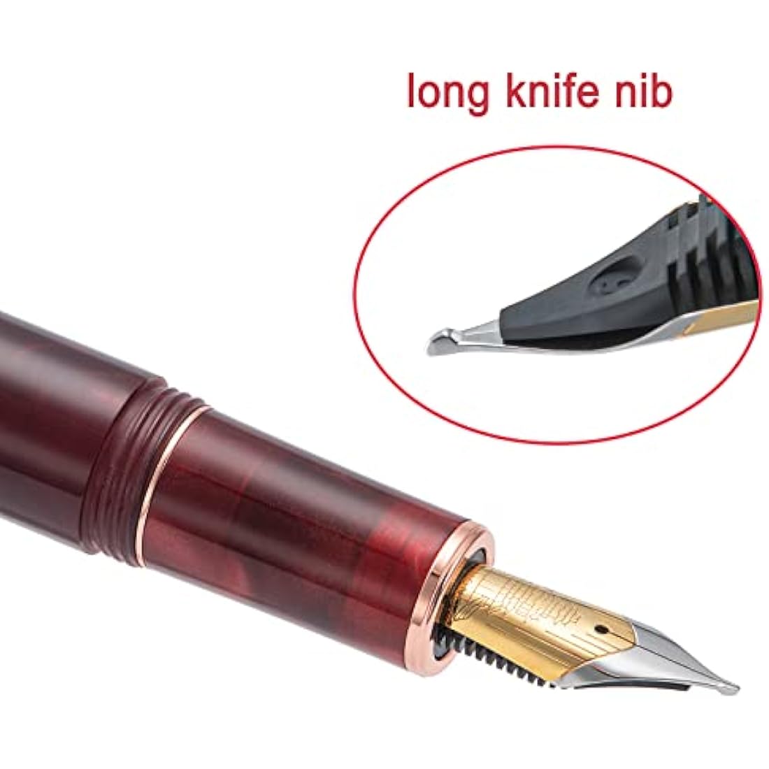 Hongdian N8 Red Acrylic Fountain Pen | Long Blade Fine Nib & Case