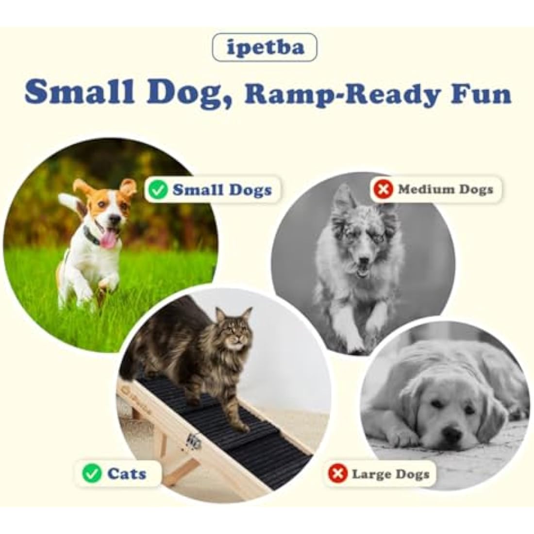 iPetba Adjustable Folding Dog Ramp | Solid Pine Wood Pet Ramp for Sofa