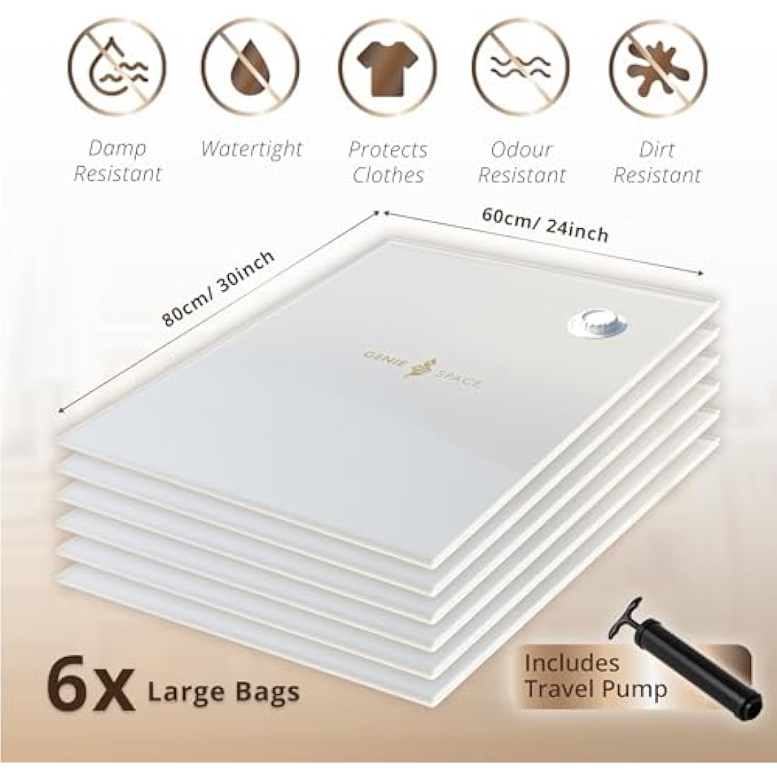 Genie Space Vacuum Storage Bags | 6-Pack Large 80x60cm Airtight Organiser