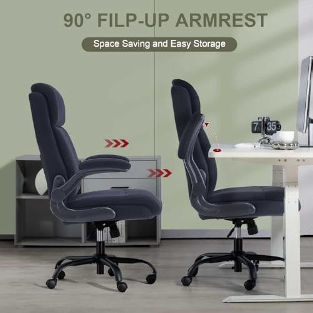 CASTLOVE Ergonomic Office Chair – Fabric Desk Chair with Flip-Up Arms