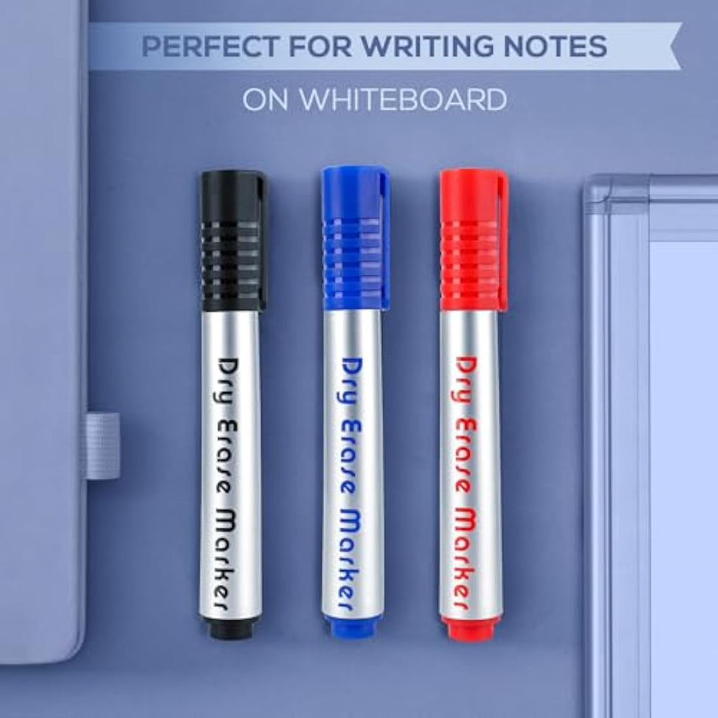 Maxtek Dry Erase Whiteboard Markers | 3 Assorted Colors Bullet Tip Pens