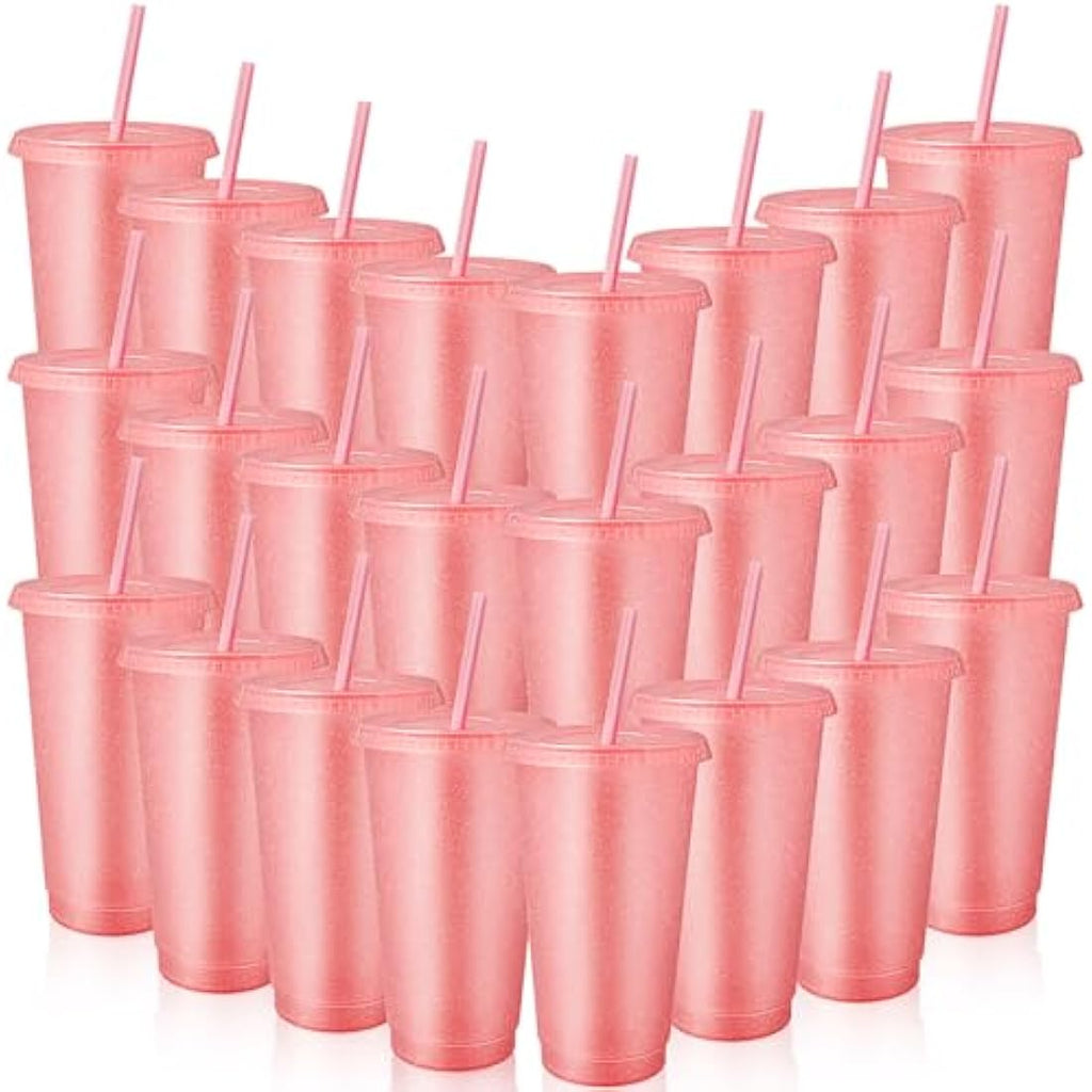 Jolof Store 24oz Glitter Reusable Cups with Lids and Straws – 24 Pack
