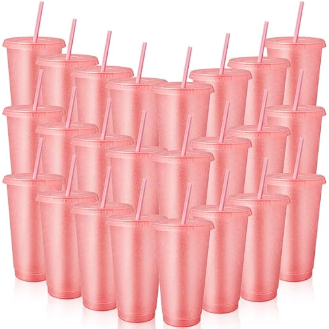Jolof Store 24oz Glitter Reusable Cups with Lids and Straws – 24 Pack
