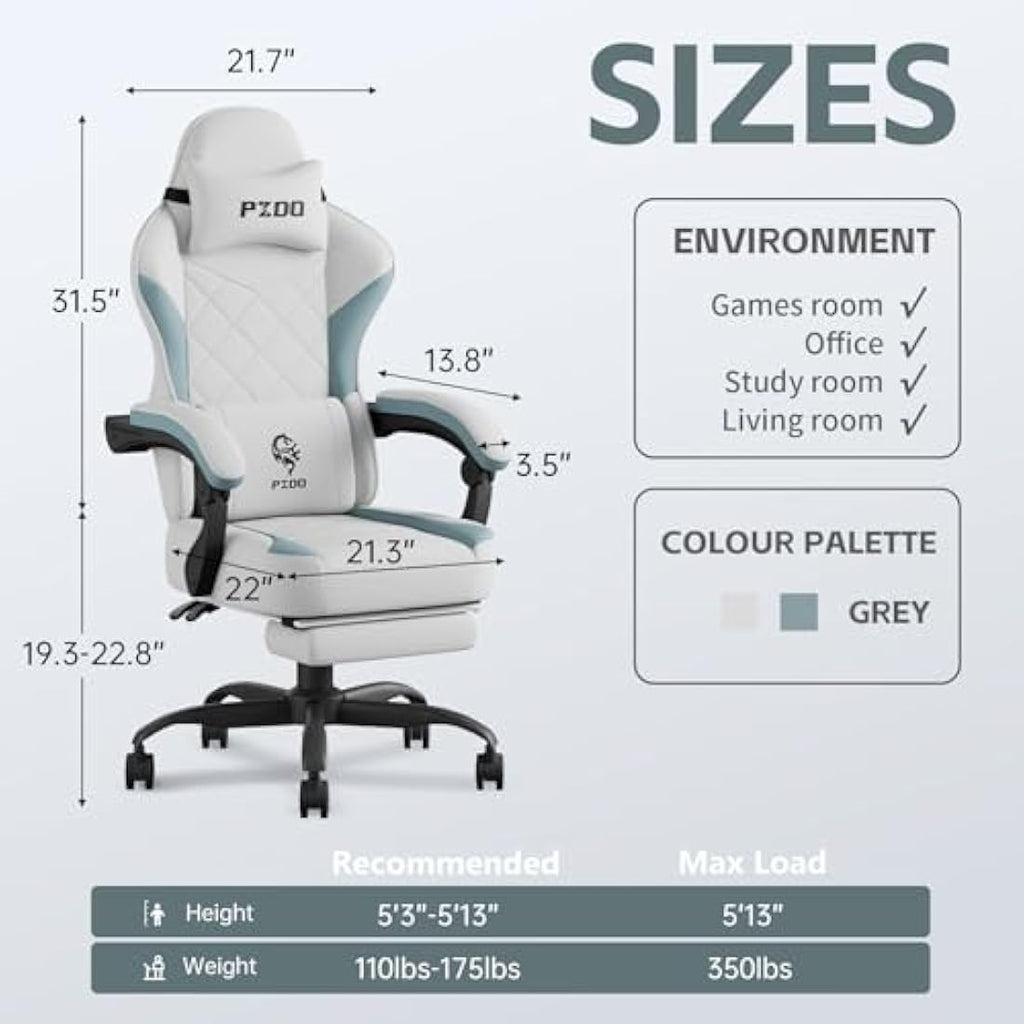 PZDO Ergonomic Office Chair with Footrest | Reclining Tech Fabric - Gray