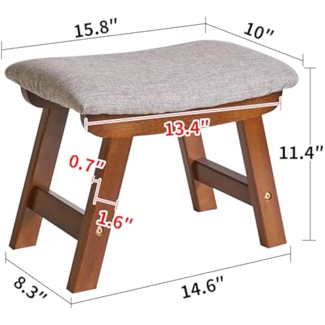 Wooden Ottoman Foot Stool | Grey Fabric Pouffe with Beech Legs