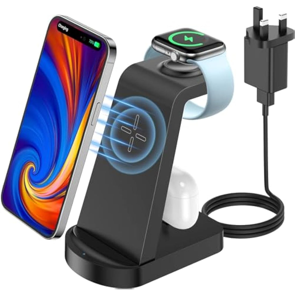 Bakibo 3-in-1 Wireless Charging Station for iPhone, Apple Watch & AirPods