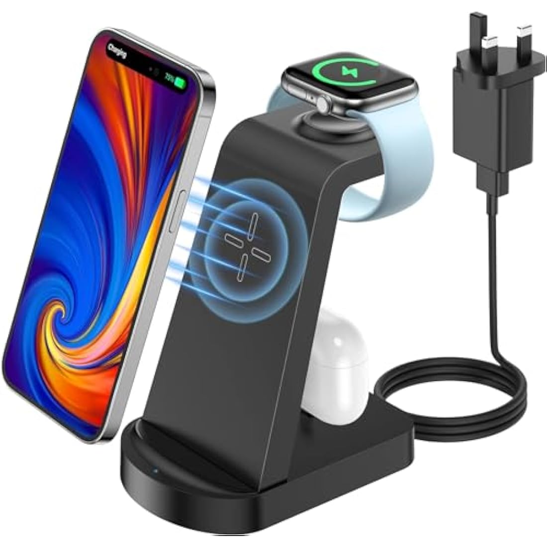 Bakibo 3-in-1 Wireless Charging Station for iPhone, Apple Watch & AirPods