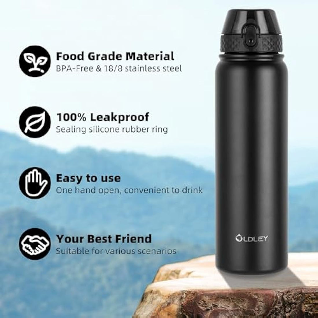 OLDLEY 1L Stainless Steel Water Bottle – Vacuum Insulated Leakproof Flask