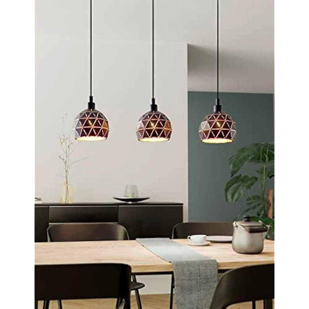 Eglo Roccaforte 3-Light Pendant Lamp – Black and Gold Steel Hanging Light