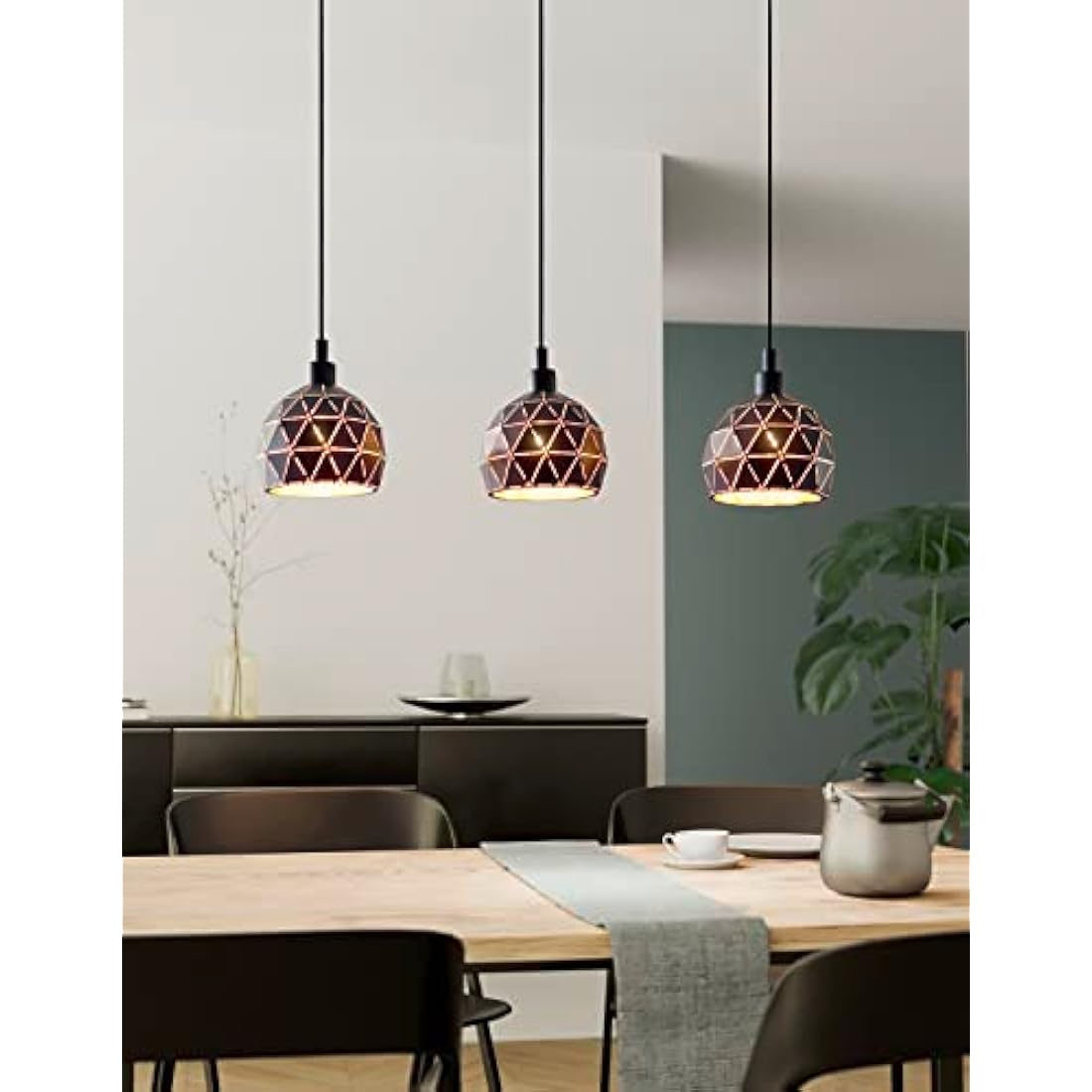 Eglo Roccaforte 3-Light Pendant Lamp – Black and Gold Steel Hanging Light