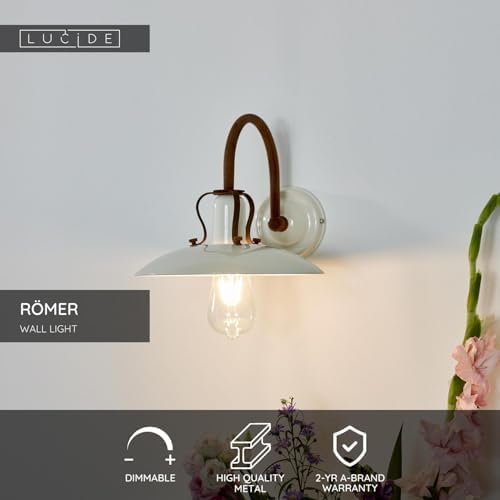 Lucide Römer Wall Light – Cream Metal Dimmable Sconce – Ø 24 cm