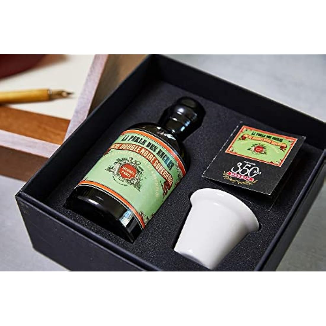 Jacques Herbin Perle Noire Ink - 100ml Bottle with Porcelain Inkwell
