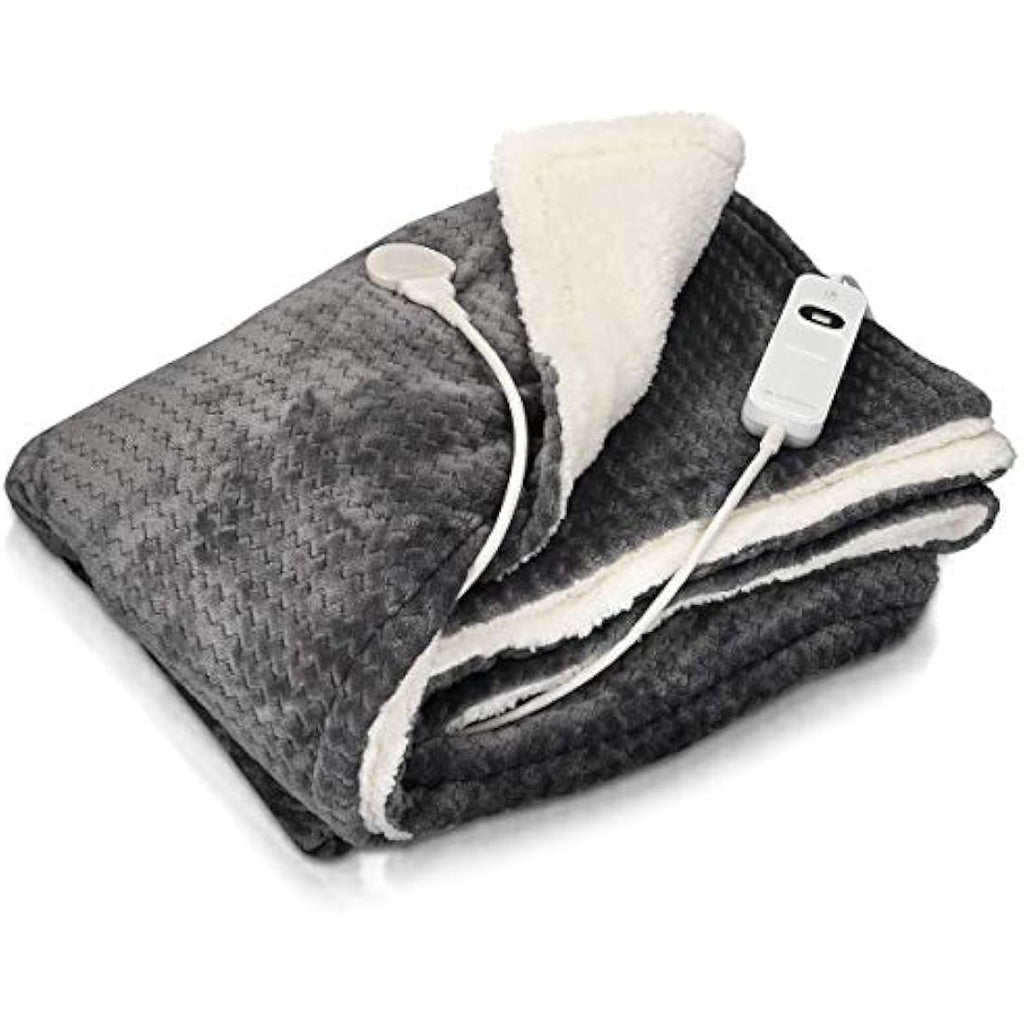Navaris Heated Throw Electric Blanket - Grey/White Faux Fur - 180x130cm