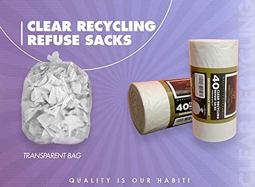 Haya Home 100L Clear Recycling Bags | 40 Heavy Duty Large Bin Liners