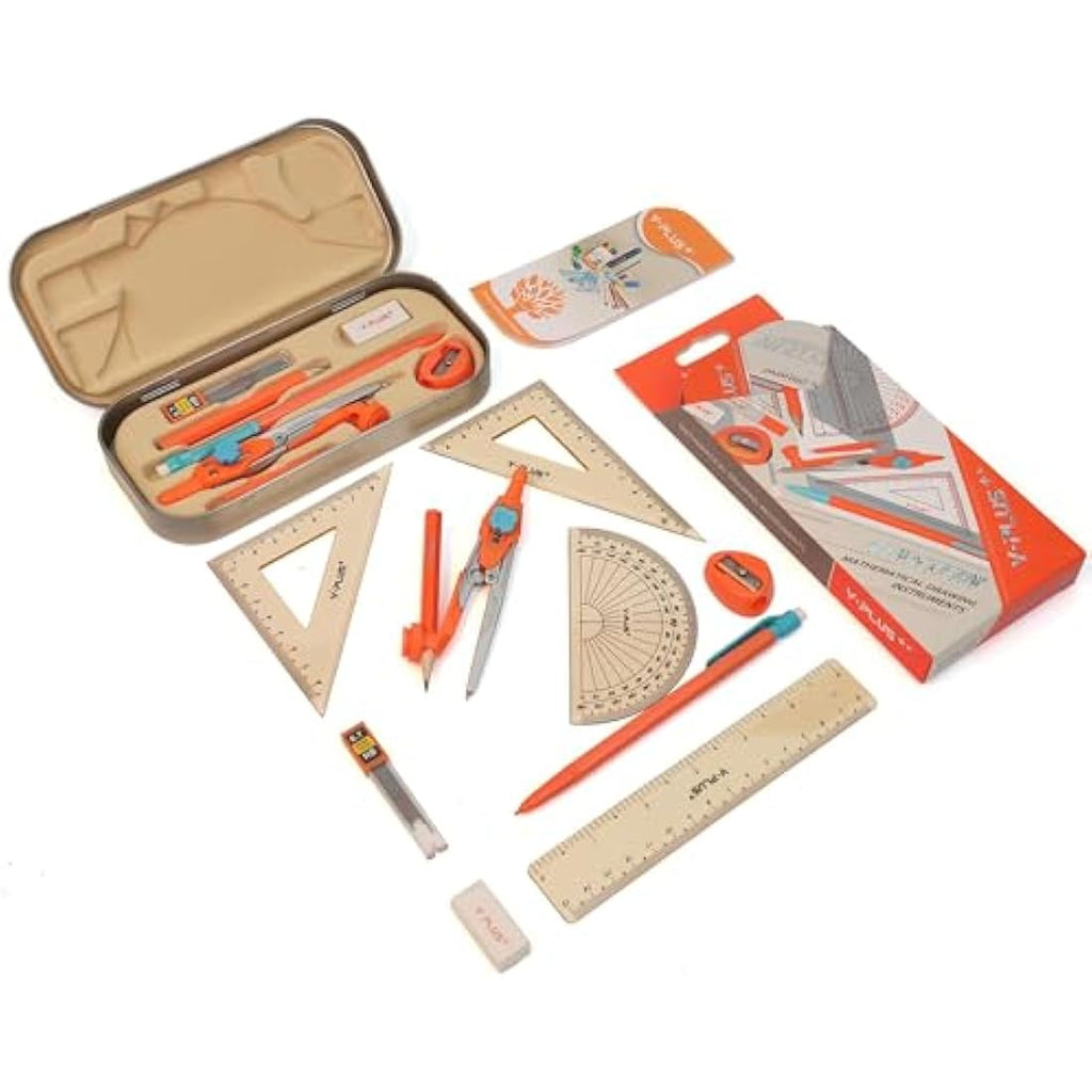 YPLUS 12-Piece Geometry Set | Math Compass and Protractor Kit for Students