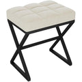 YMYNY Linen Vanity Stool – Square Ottoman with X-Shaped Metal Legs