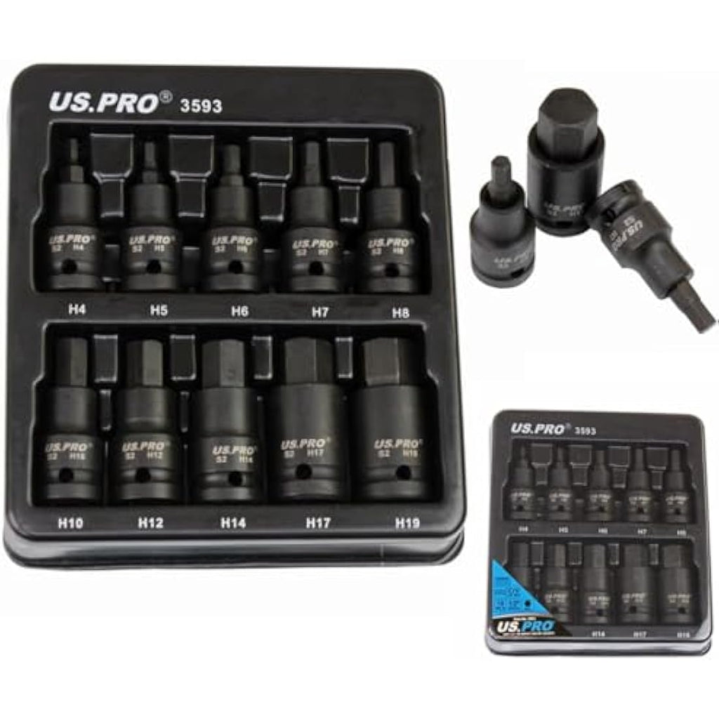 US PRO Tools 10pc Impact Hex Bit Socket Set | 1/2" Drive 4mm-19mm
