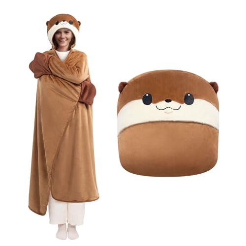 Mewaii Otter Wearable Blanket Hoodie – Oversized Plush Flannel Cloak