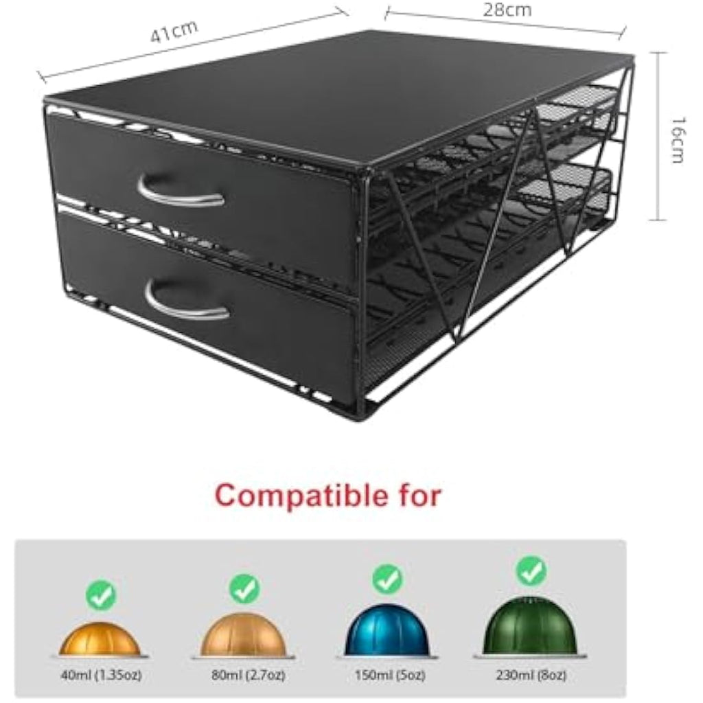Jolof Store 2-Tier Coffee Pod Holder – 80 Capsule Metal Storage Drawer