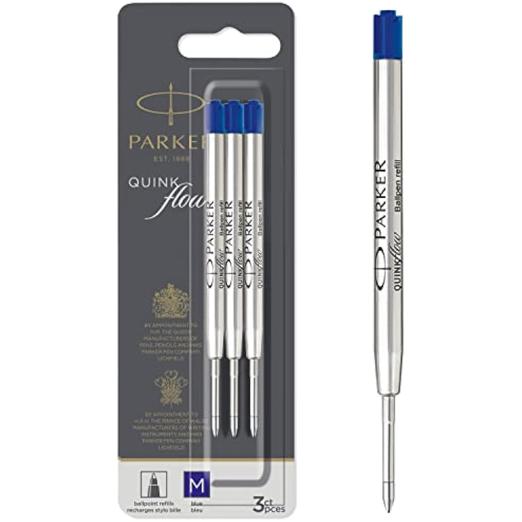 Parker QUINKflow Ballpoint Pen Refills | Medium Point | Blue Ink | 3 Count