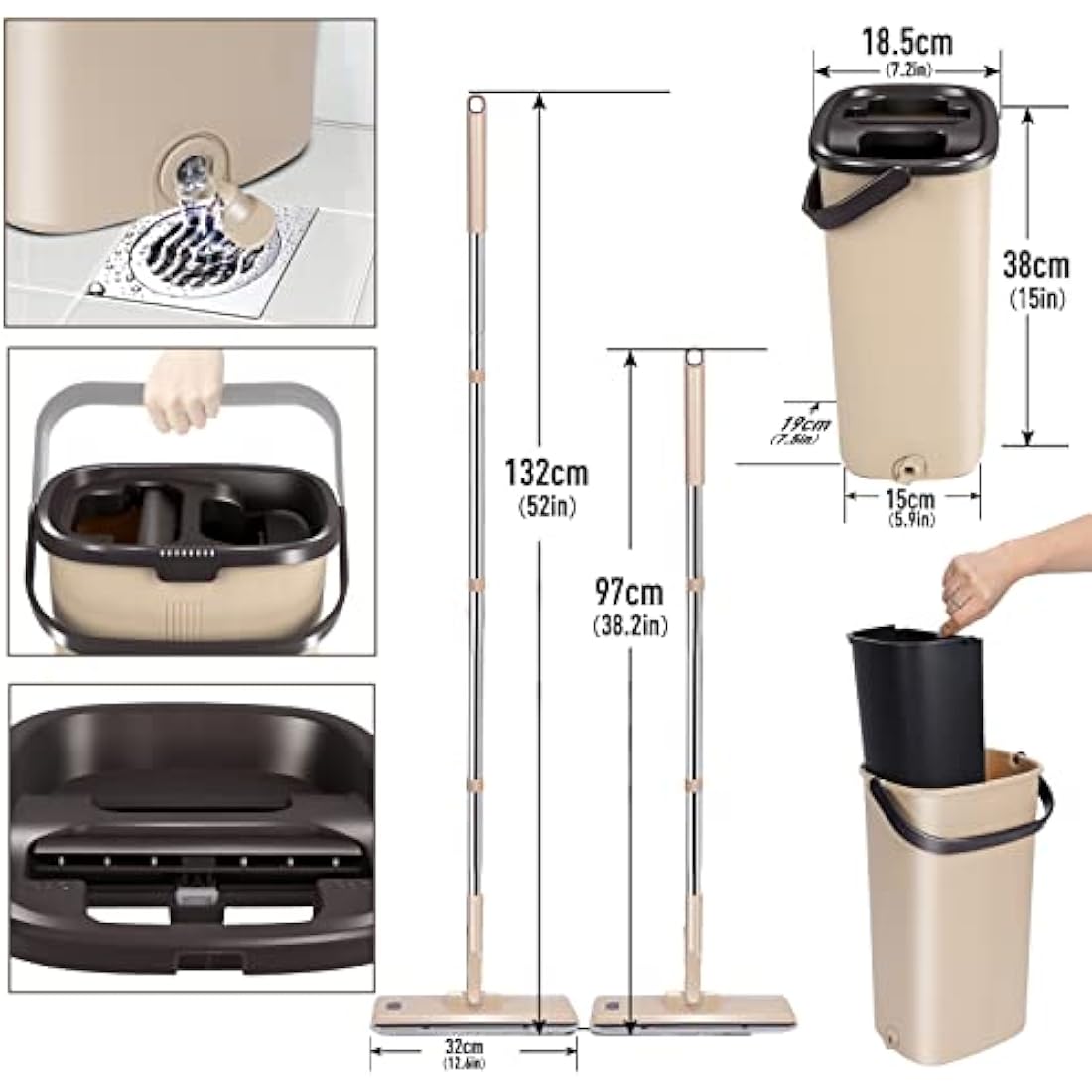 Masthome Flat Mop and Bucket Set | 6 Microfibre Pads for Hardwood Floors