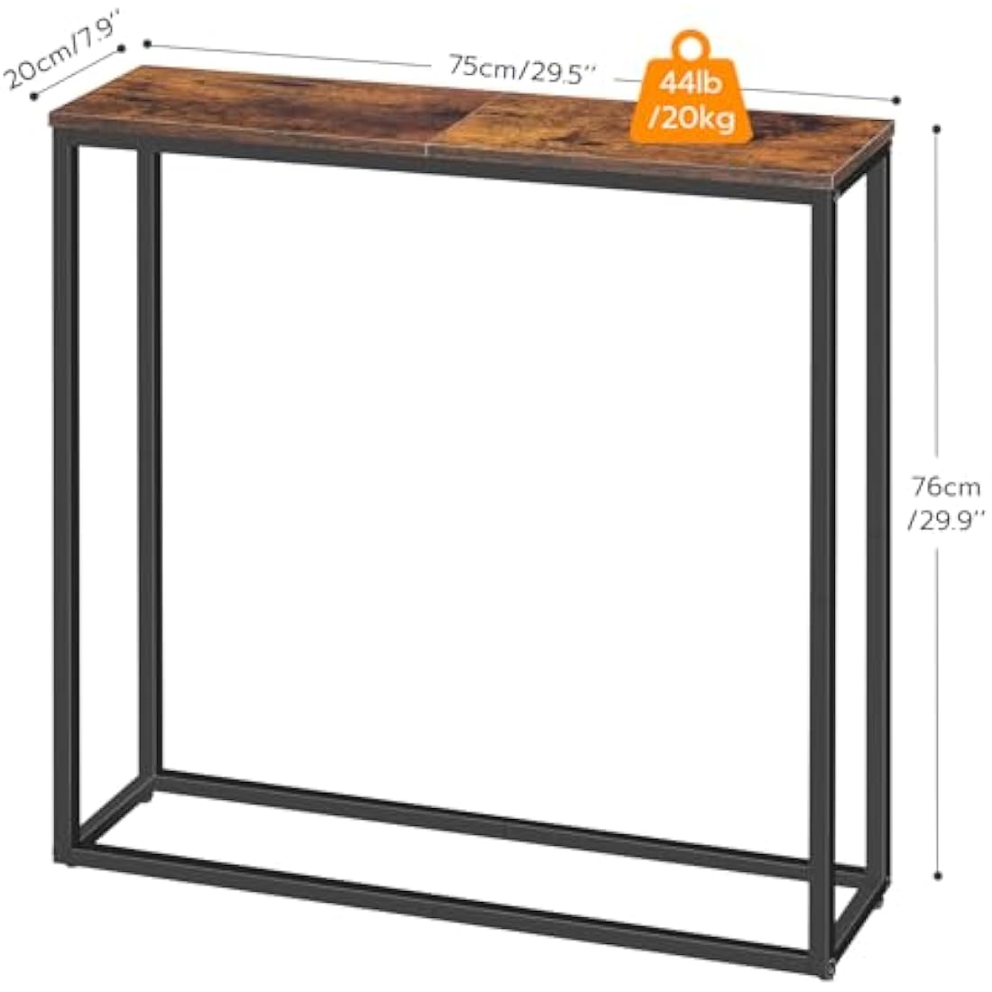 HOOBRO Narrow Console Table – Slim Industrial Hallway Table, Rustic Brown