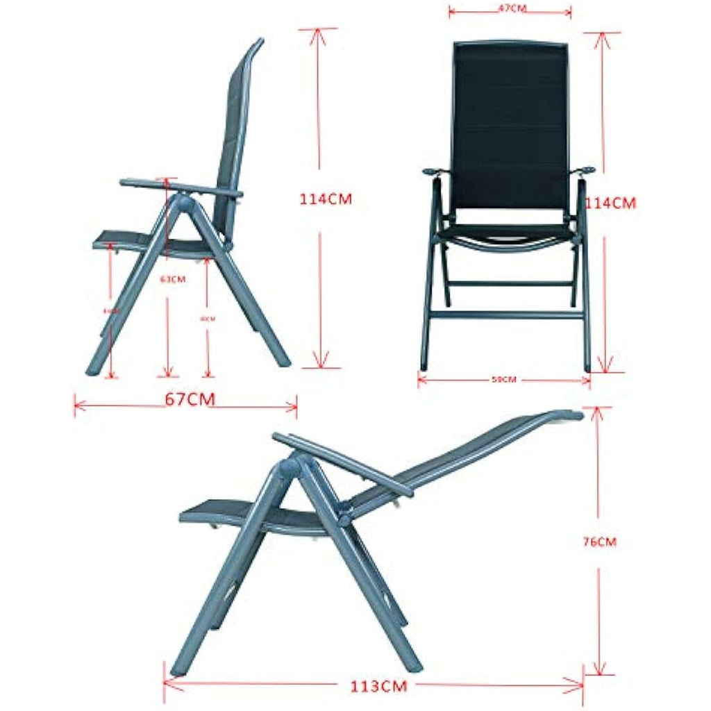 Chicreat High-Back Folding Garden Chair – Dark Grey Aluminium