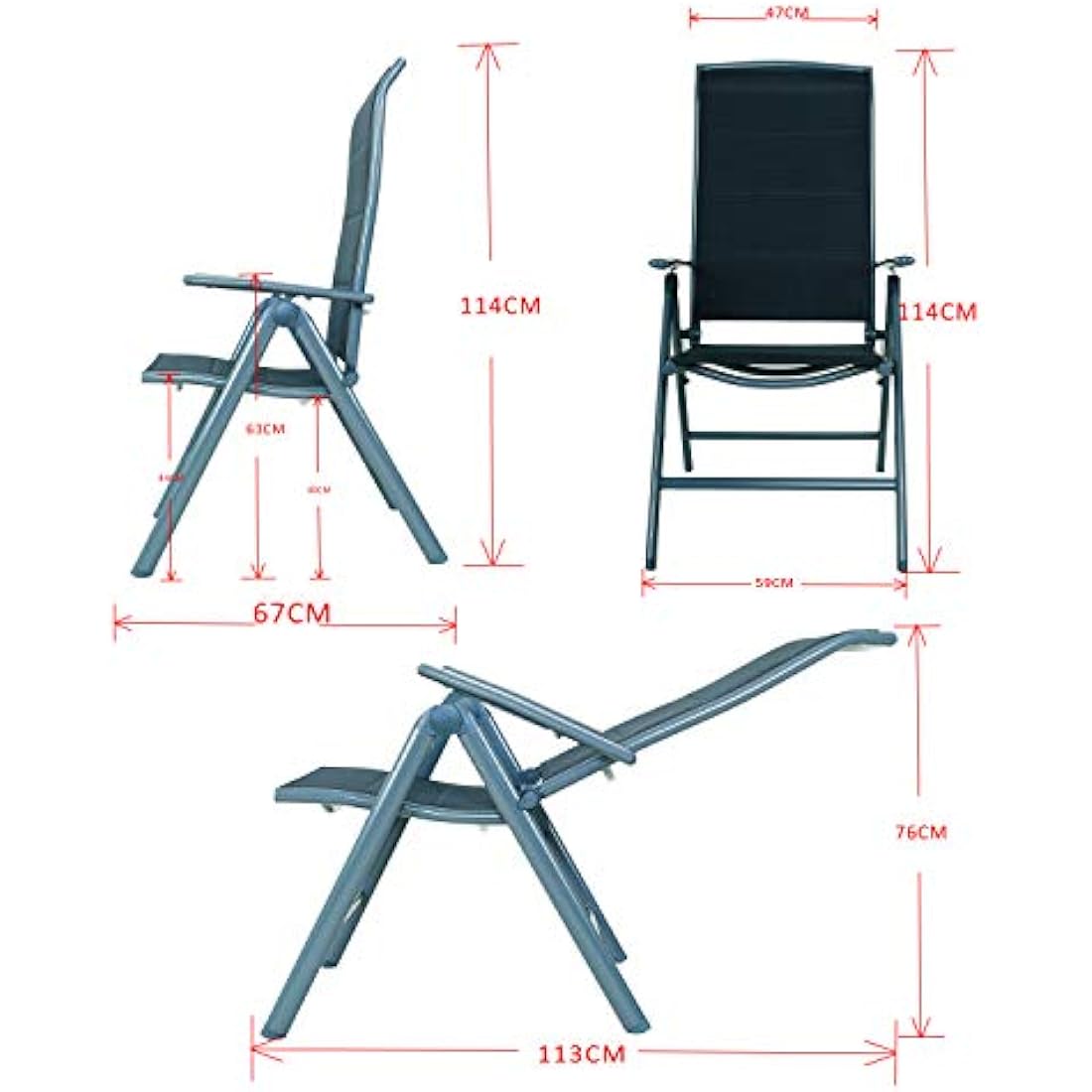 Chicreat High-Back Folding Garden Chair – Dark Grey Aluminium