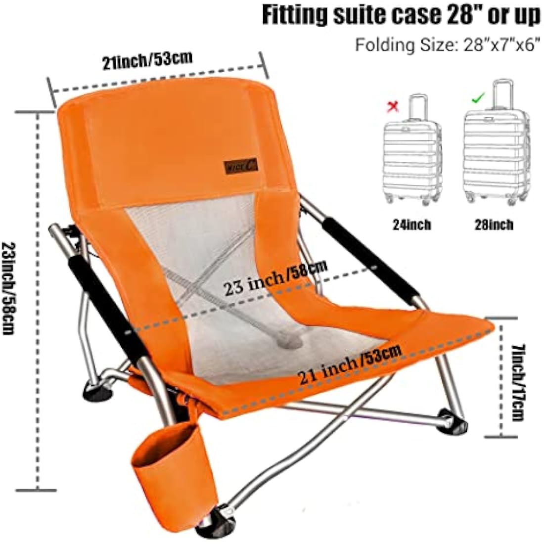 Nice C Low Beach Camping Folding Chair – Heavy Duty Steel & Mesh, Orange