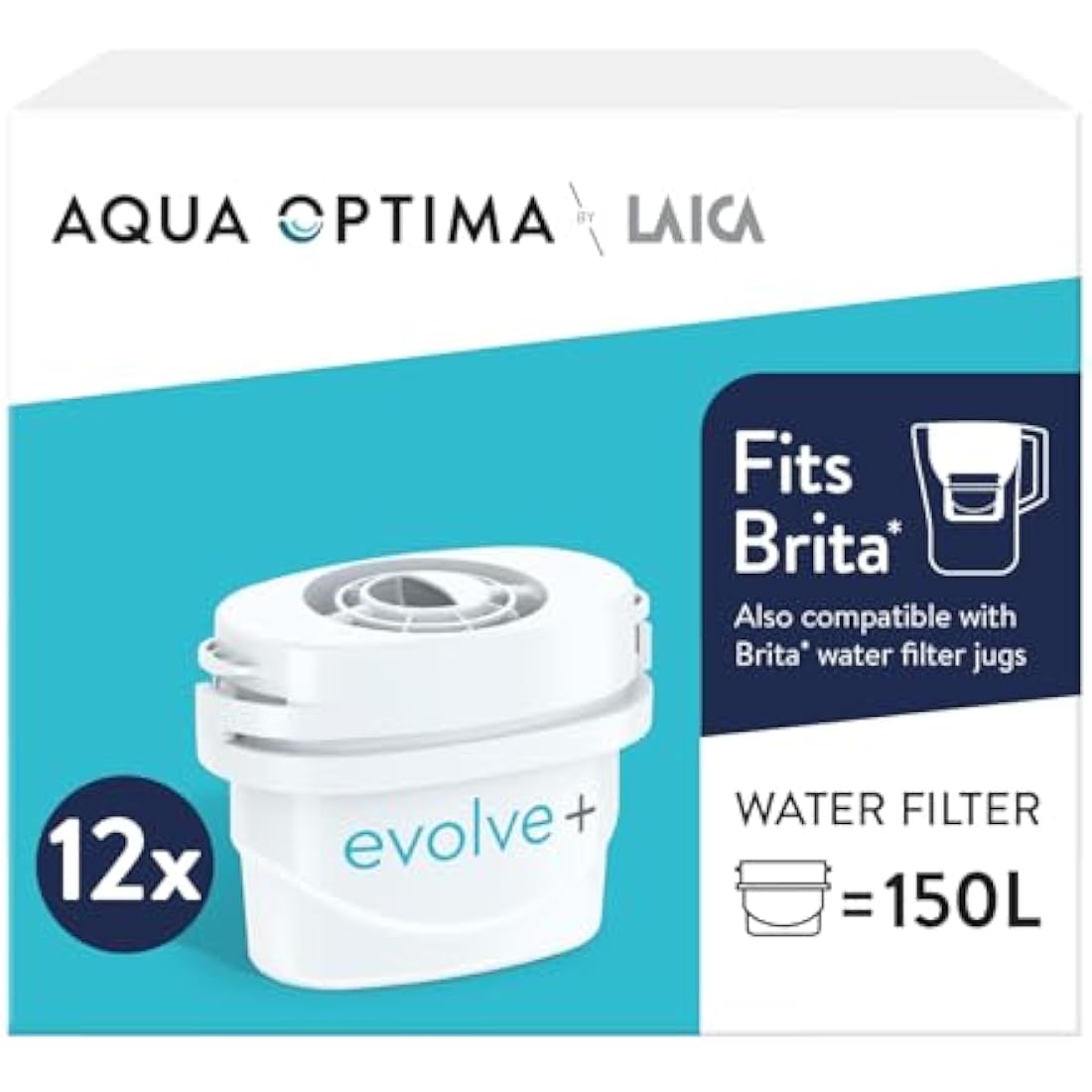 Aqua Optima Evolve+ Water Filter Cartridges | 12 Pack | Fits Brita