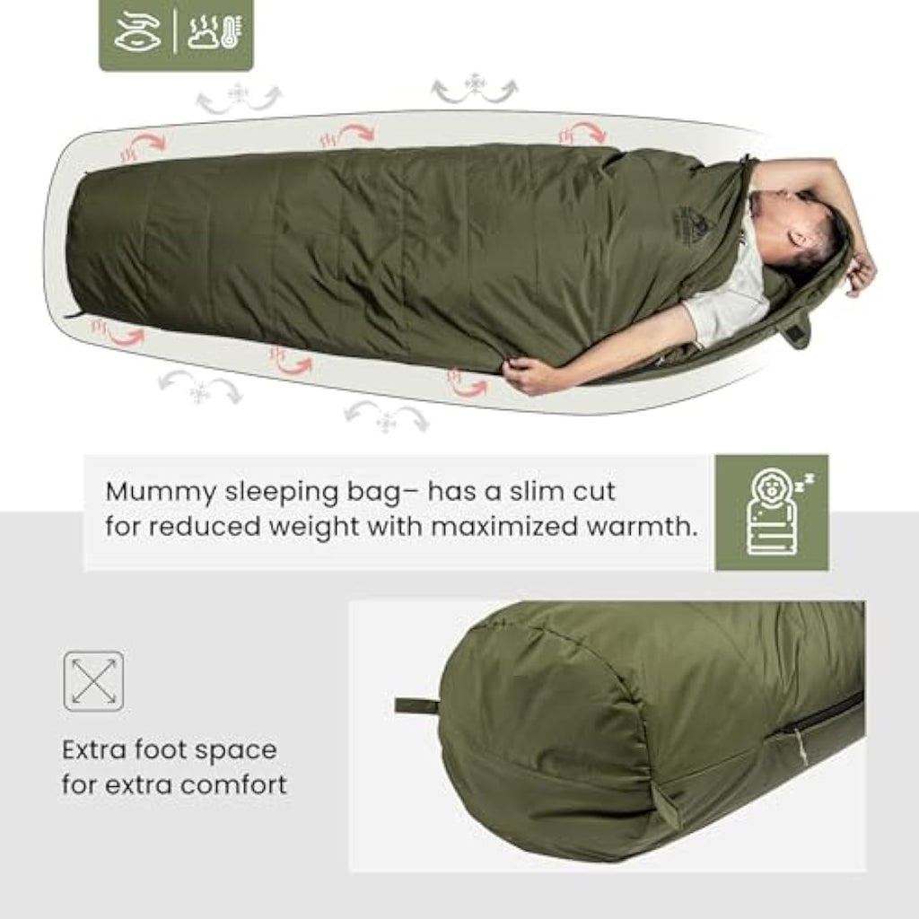 OneTigris Mummy Sleeping Bag – 3-Season Water Repellent Survival Gear