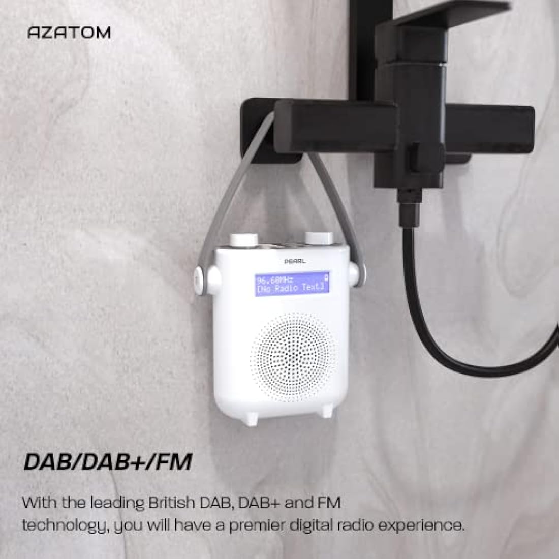 Azatom Pearl DAB/DAB+ Shower Radio | IPX5 Waterproof Bluetooth - White