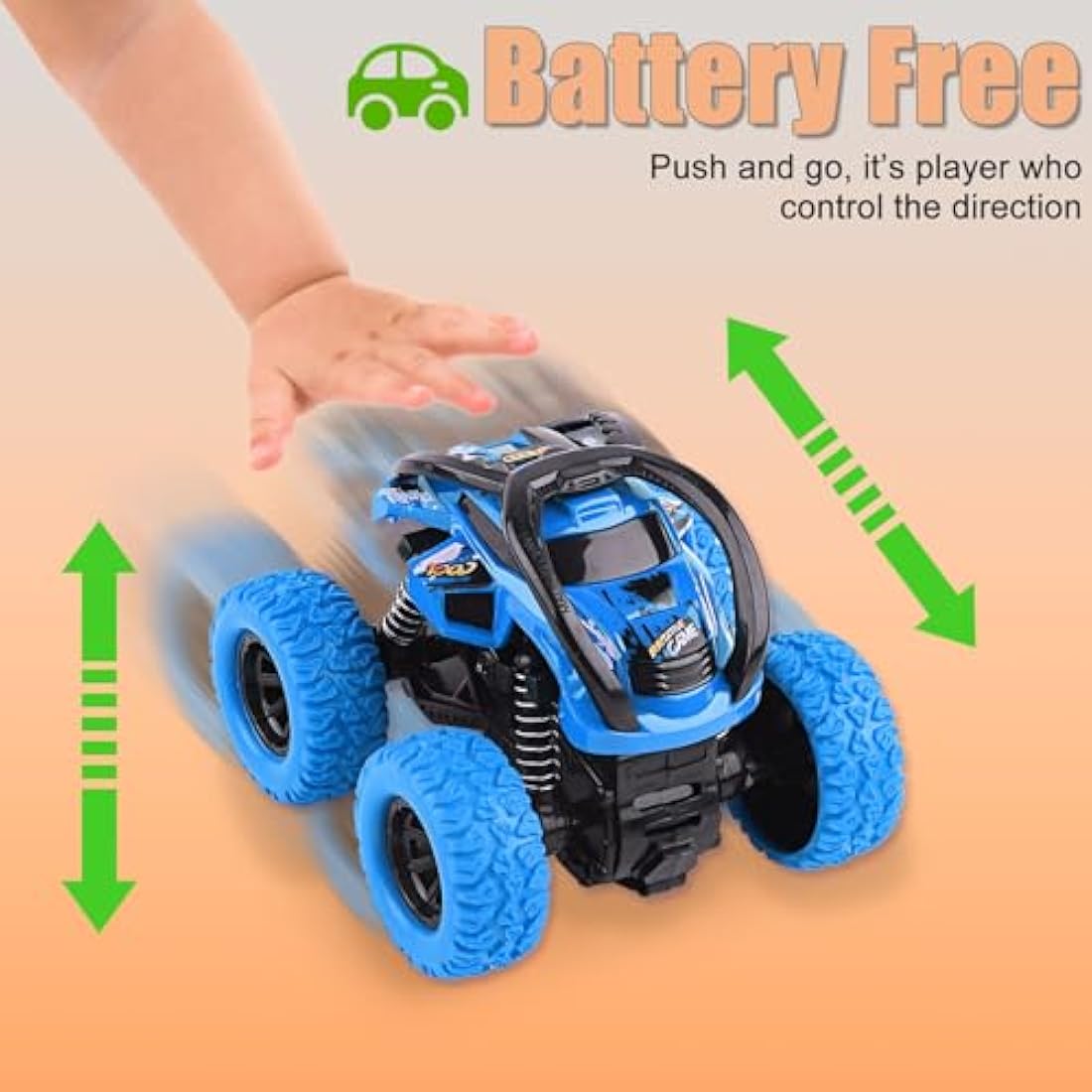 2-Pack Friction Powered Stunt Cars for Toddlers - Blue/Green