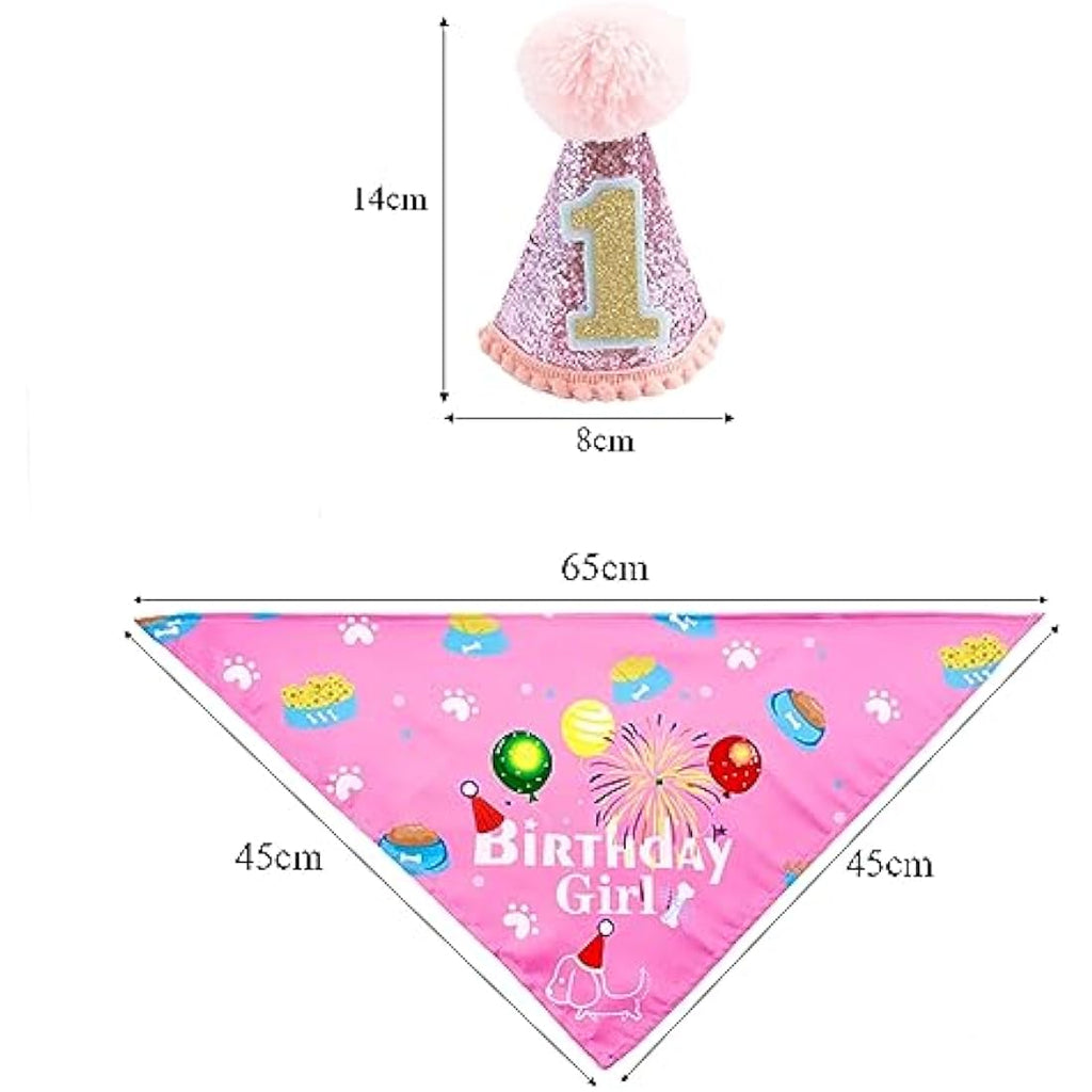 Dog 1st Birthday Hat and Bandana Set – Pink Pet Costume